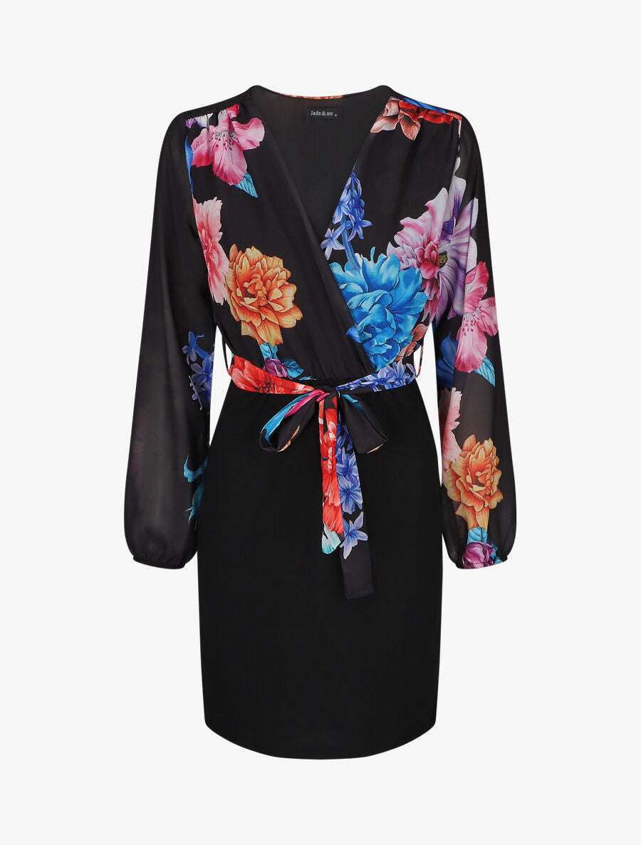 Robe fourreau à buste imprimé fleuri - Noir - 1