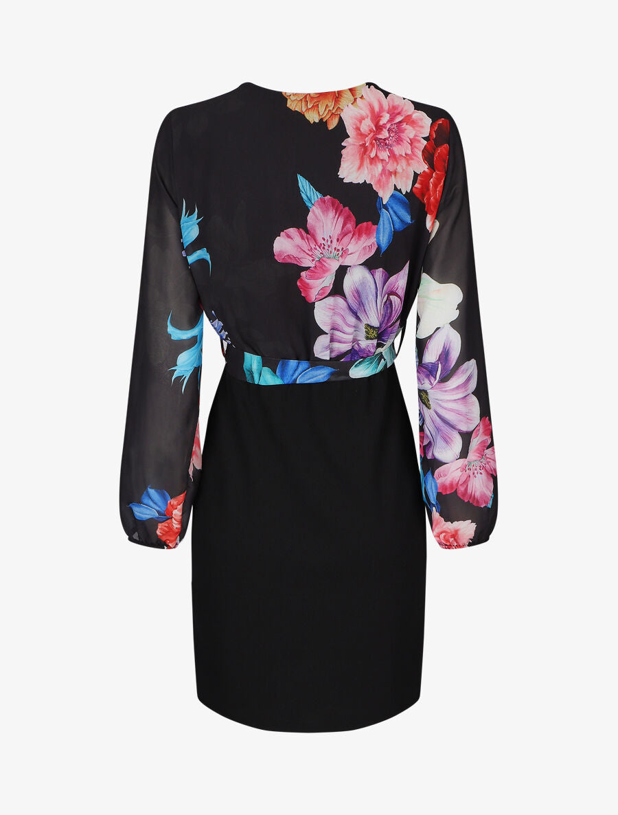 Robe fourreau à buste imprimé fleuri - Noir - 2
