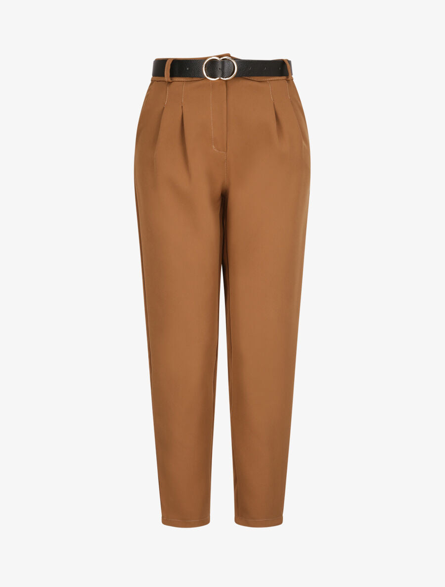 Pantalon dad uni taille standard - Camel - 1