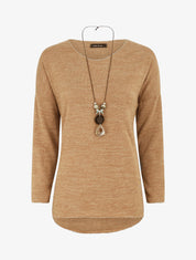 Pull droit à liseré irisé - Camel - 1