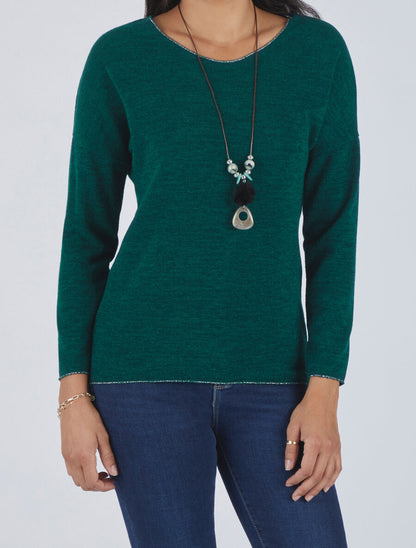 Pull droit à liseré irisé - Vert foncé - 4