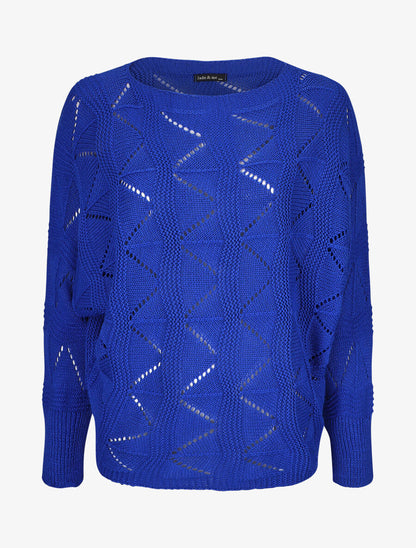 Pull en maille zigzag - Bleu électrique - 1