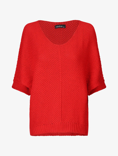 Pull grosse maille à manches 3/4 - Rouge - 5