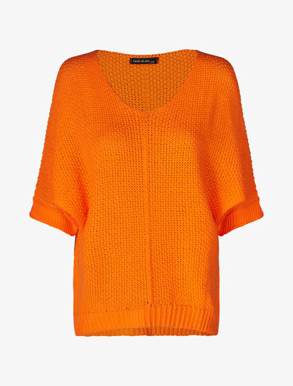 Pull grosse maille à manches 3/4 - Orange fluo - 1