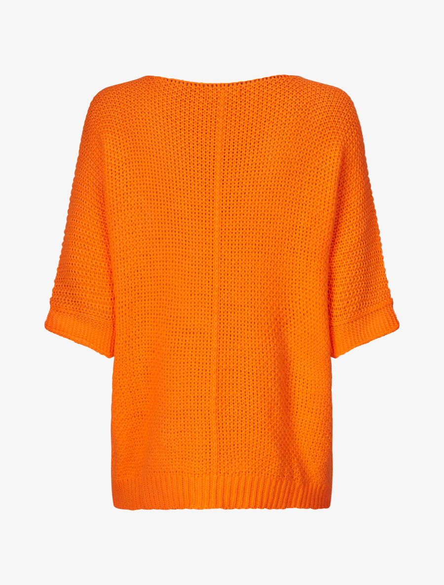 Pull grosse maille à manches 3/4 - Orange fluo - 2