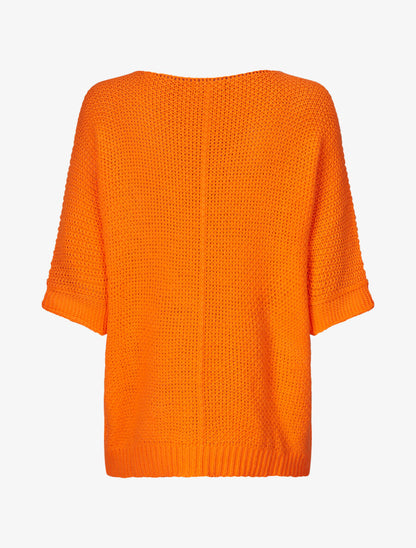 Pull grosse maille à manches 3/4 - Orange fluo - 2