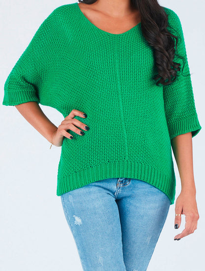 Pull grosse maille à manches 3/4 - Vert - 4