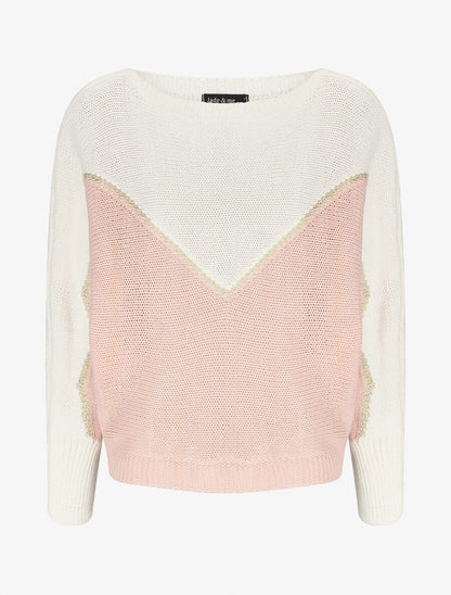 Pull en maille à motif V irisé - Rose - 1