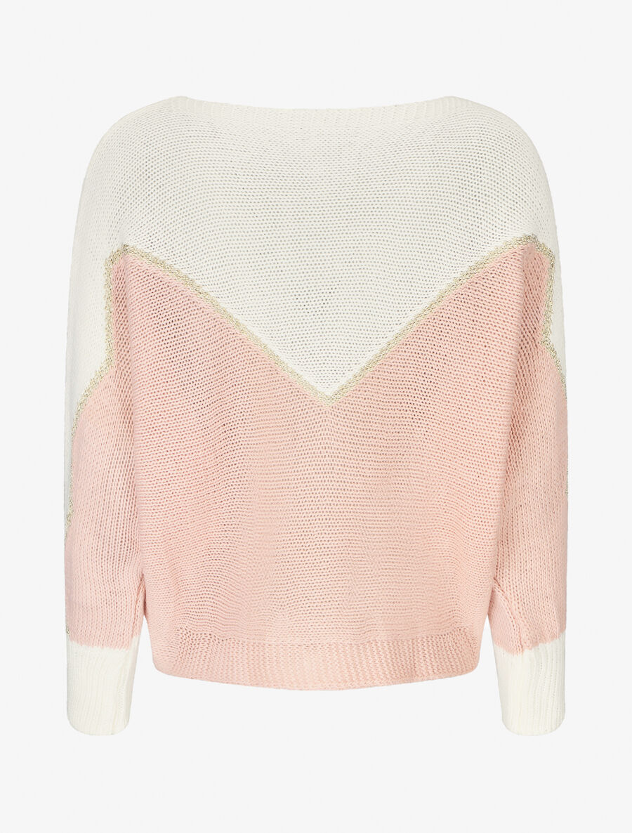 Pull en maille à motif V irisé - Rose - 2