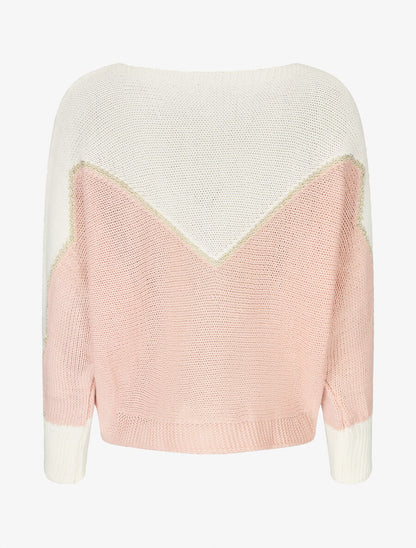 Pull en maille à motif V irisé - Rose - 2