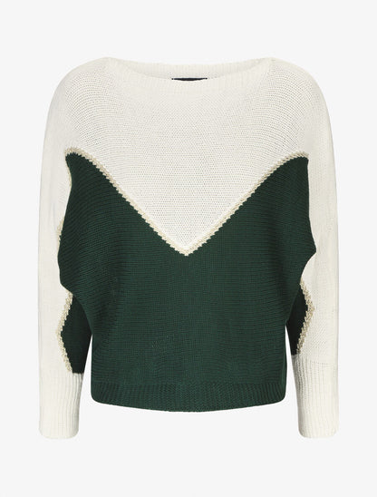Pull en maille à motif V irisé - Vert sapin - 1