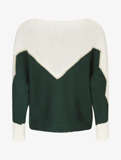 Pull en maille à motif V irisé - Vert sapin - 2