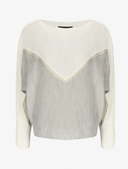 Pull en maille à motif V irisé - Gris - 1