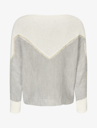 Pull en maille à motif V irisé - Gris - 2