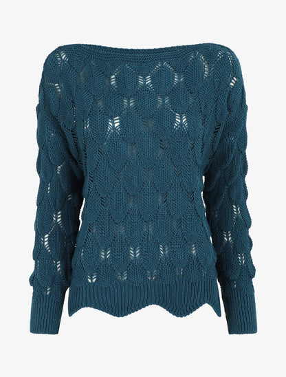 Pull en maille effet écaille - Bleu canard - 1