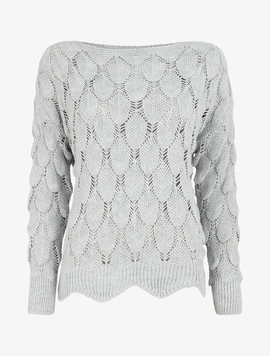 Pull en maille effet écaille - Gris clair - 1