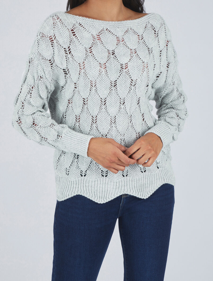 Pull en maille effet écaille - Gris clair - 4