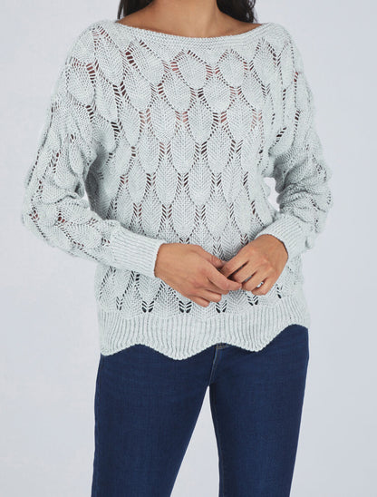 Pull en maille effet écaille - Gris clair - 4