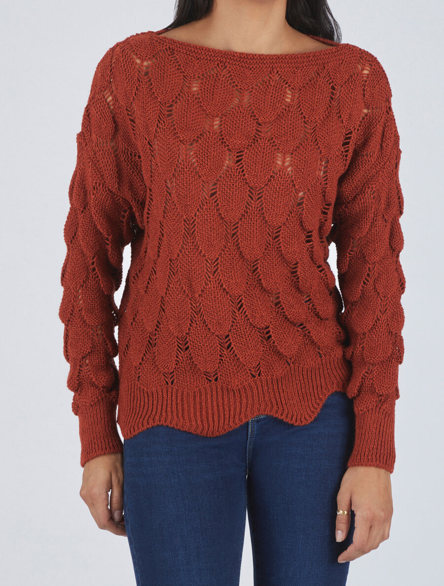 Pull en maille effet écaille - Rouille - 4
