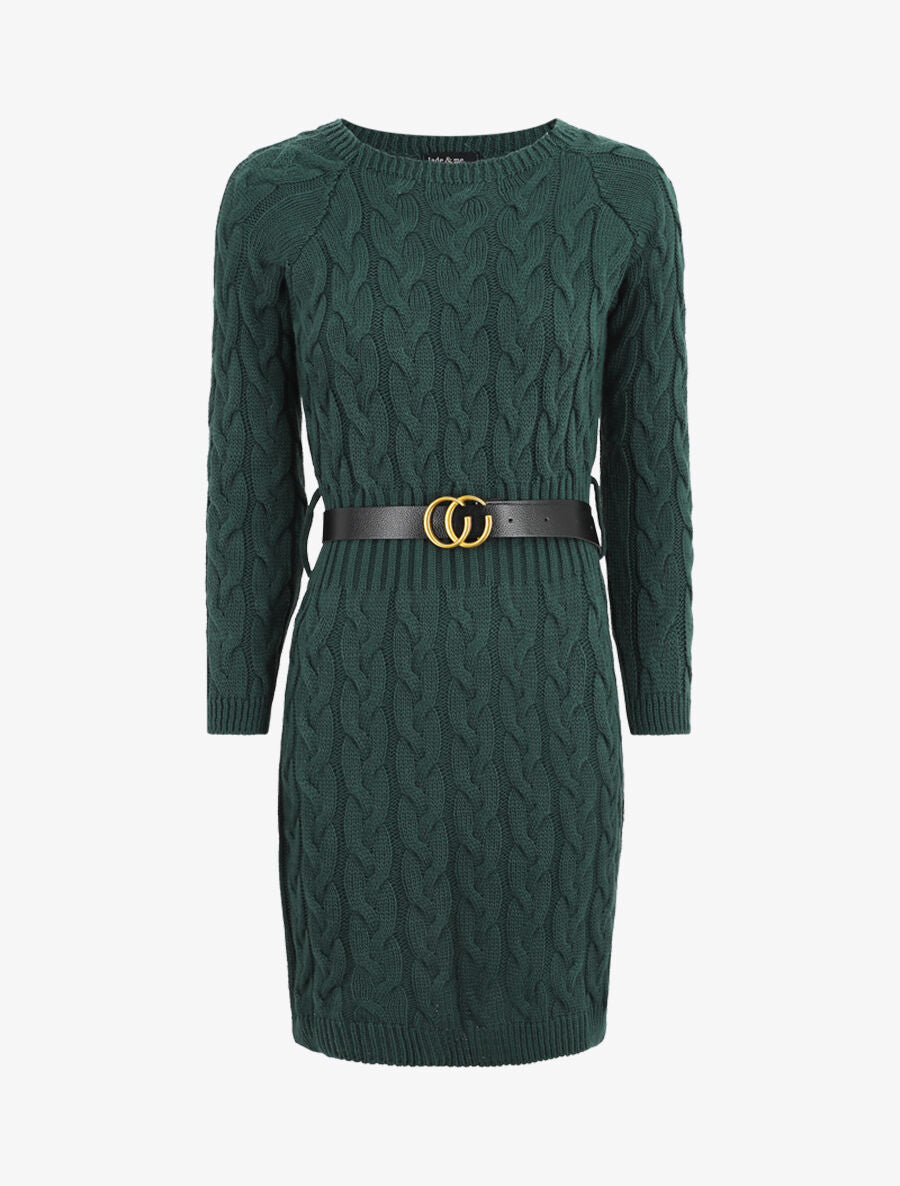 Robe pull courte effet tressé - Vert sapin - 1