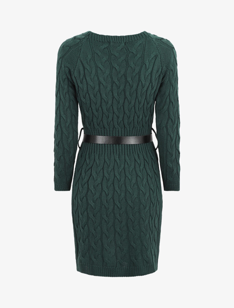 Robe pull courte effet tressé - Vert sapin - 2