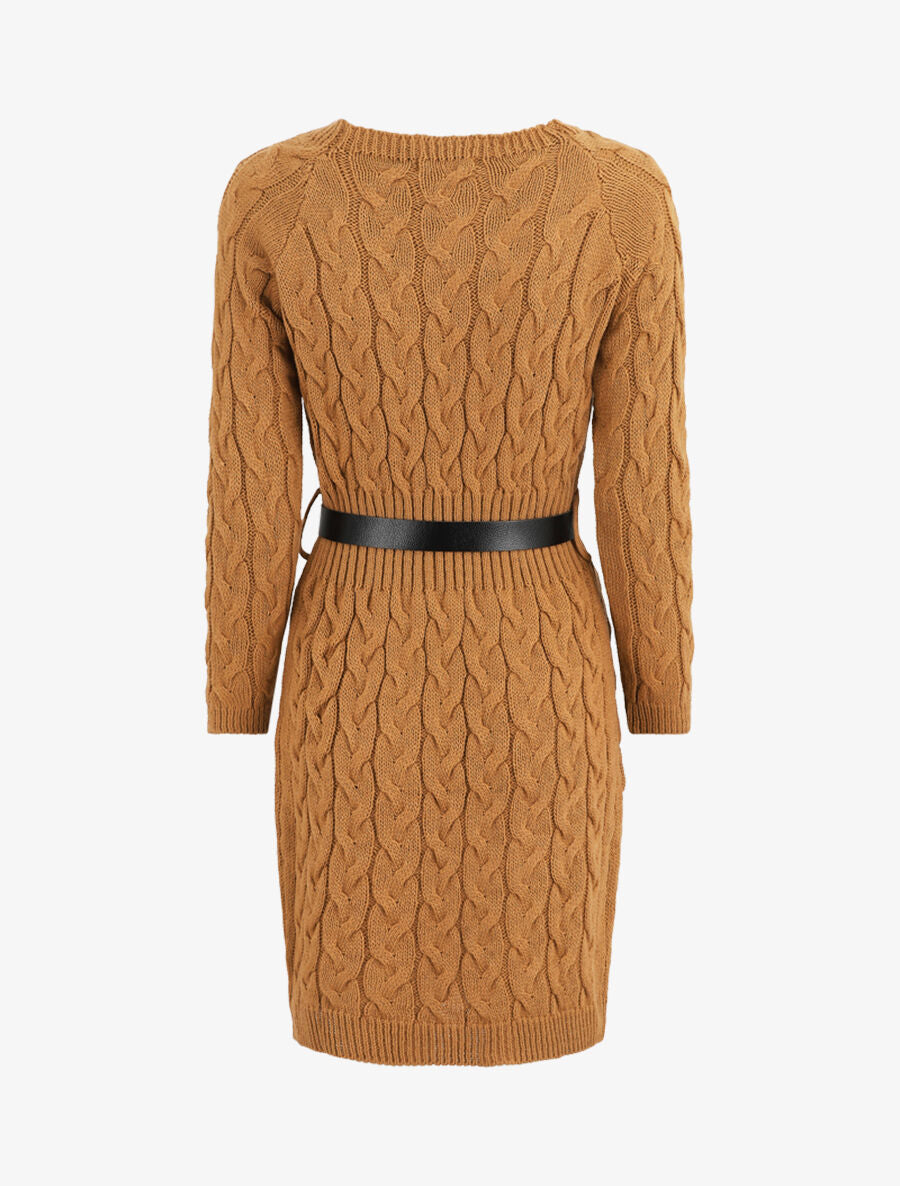 Robe pull courte effet tressé - Camel - 2