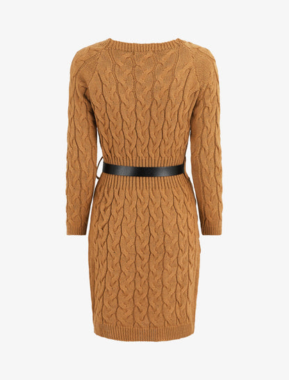 Robe pull courte effet tressé - Camel - 2