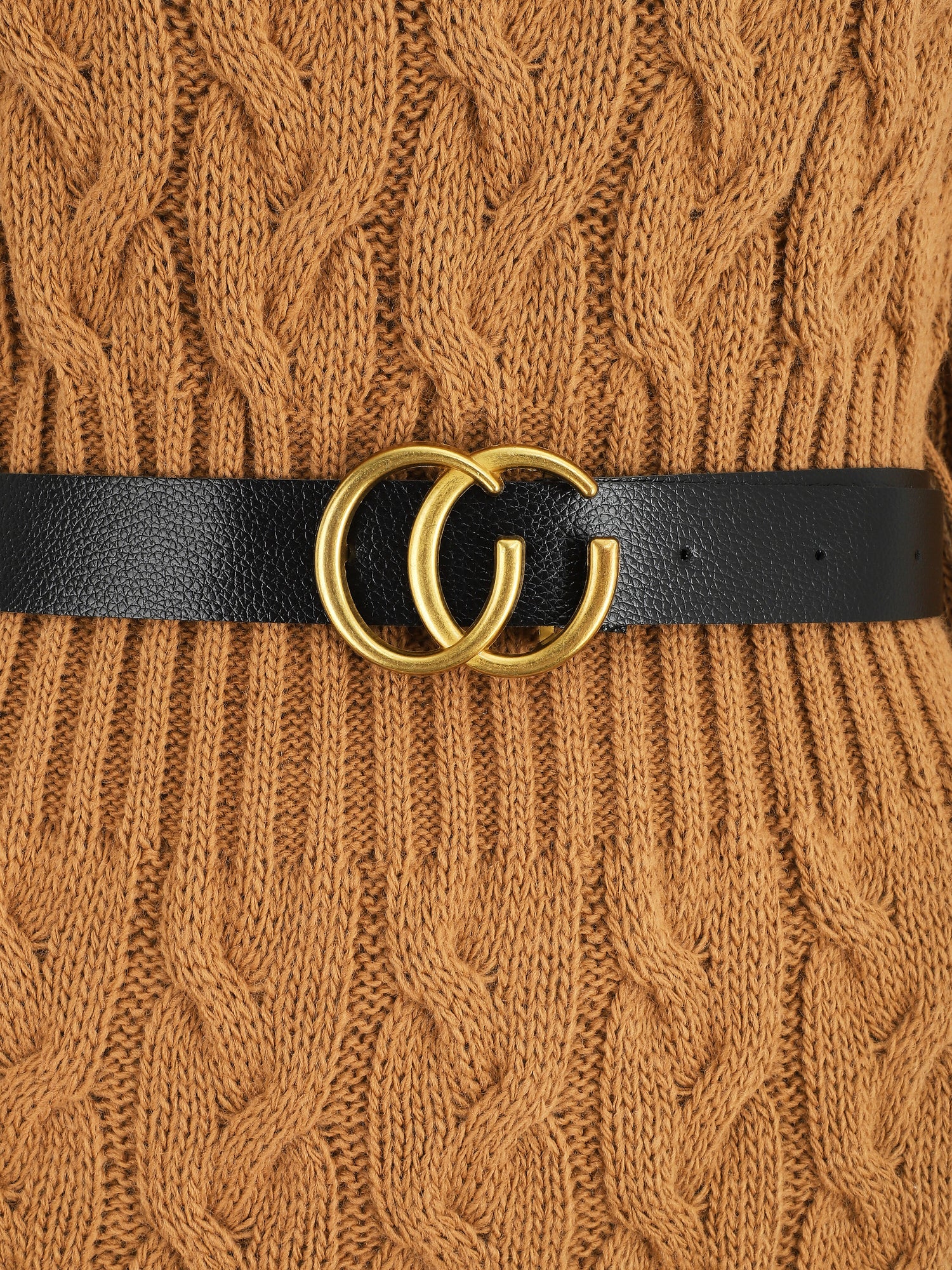 Robe pull courte effet tressé - Camel - 3