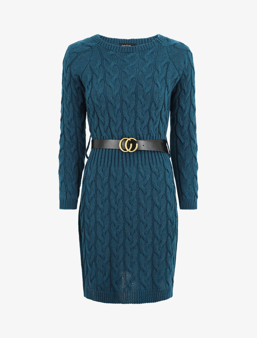 Robe pull courte effet tressé - Bleu canard - 5
