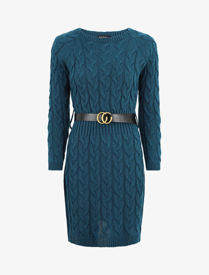 Robe pull courte effet tressé - Bleu canard - 5