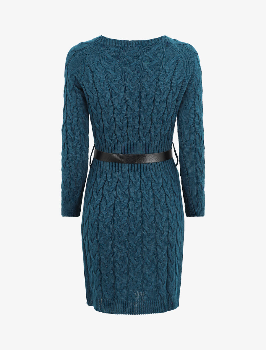 Robe pull courte effet tressé - Bleu canard - 2