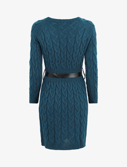 Robe pull courte effet tressé - Bleu canard - 2