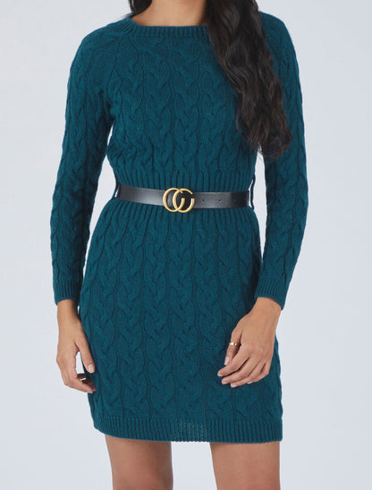 Robe pull courte effet tressé - Bleu canard - 4