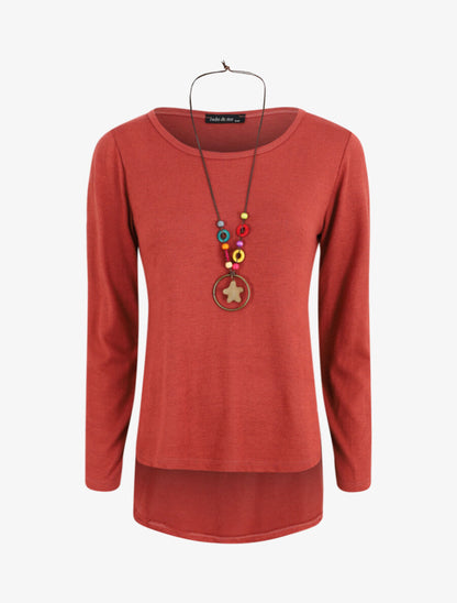 Pull uni à bas asymétrique - Terre de sienne - 5
