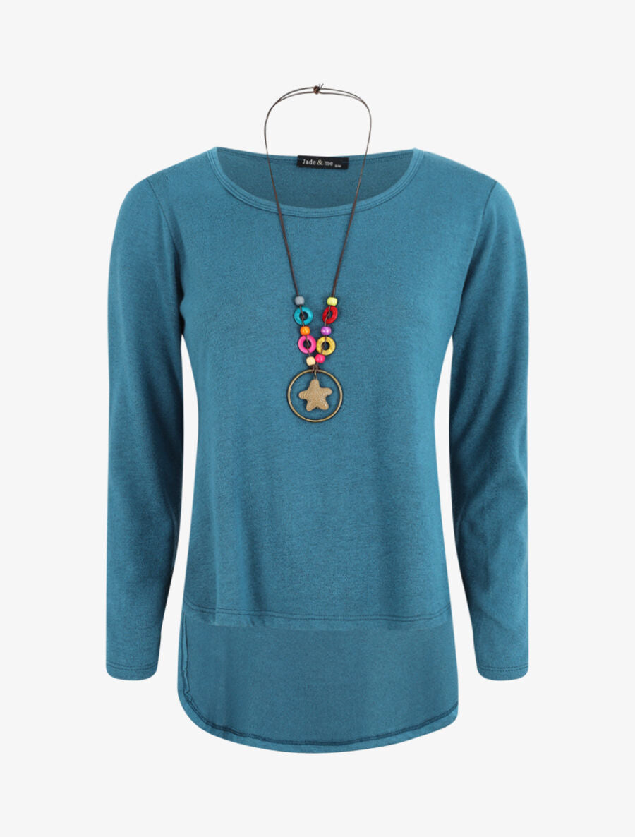 Pull uni à bas asymétrique - Bleu canard - 1