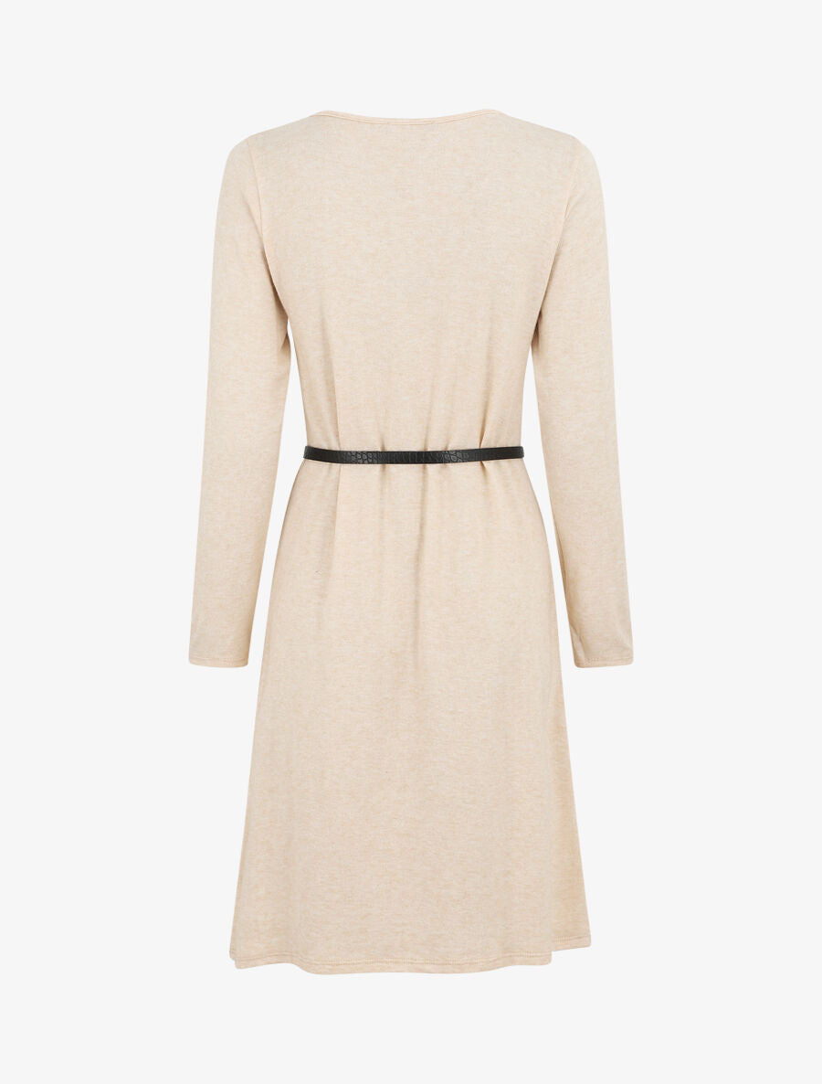 Robe pull mi-longue boutonnée - Beige - 2