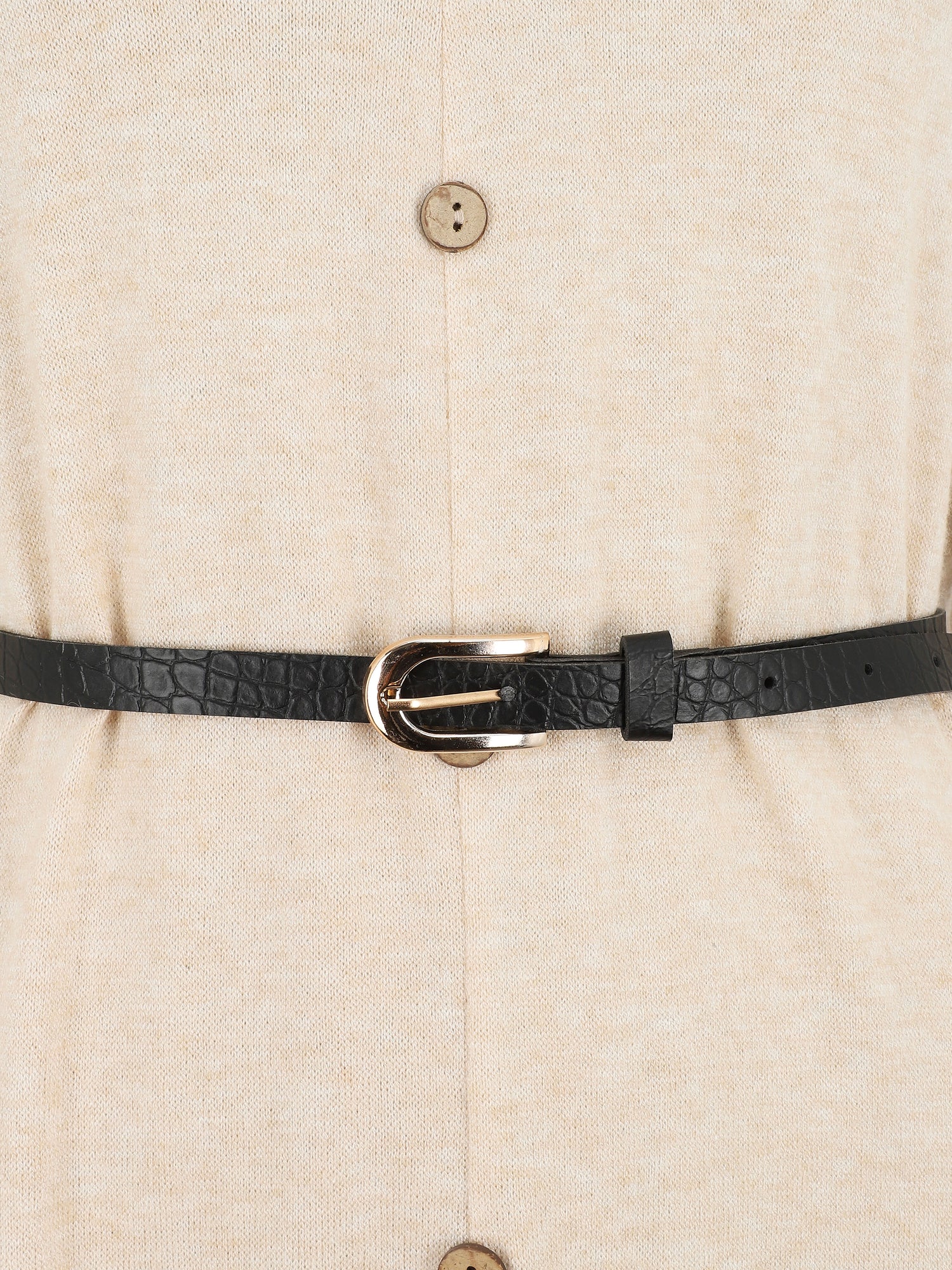 Robe pull mi-longue boutonnée - Beige - 3