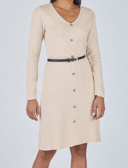 Robe pull mi-longue boutonnée - Beige - 4