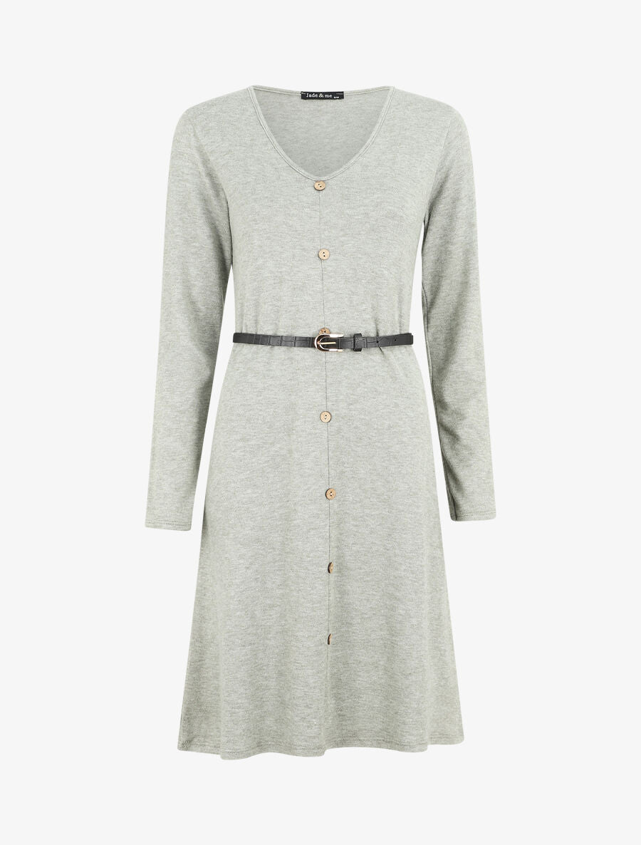 Robe pull mi-longue boutonnée - Vert olive - 1