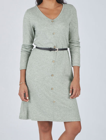 Robe pull mi-longue boutonnée - Vert olive - 4