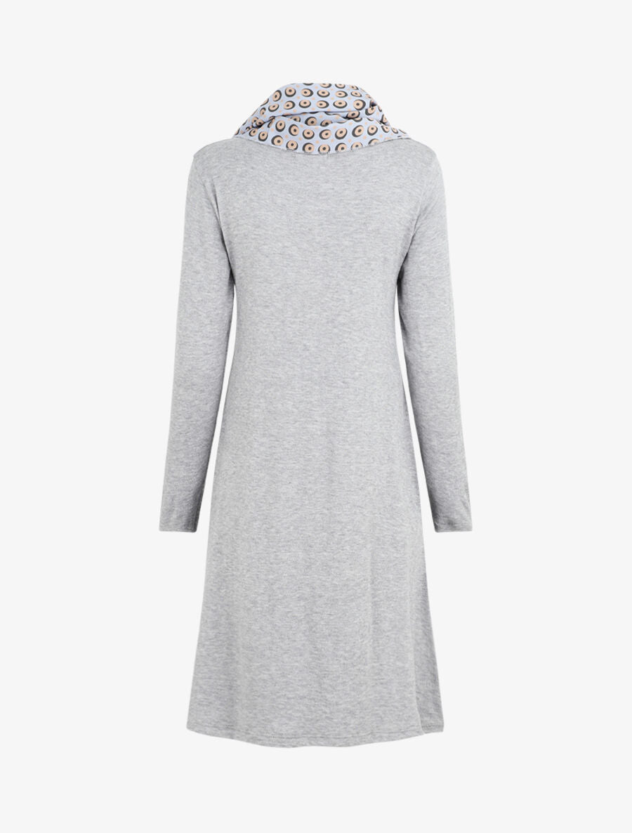 Robe pull mi-longue avec foulard - Gris clair - 2