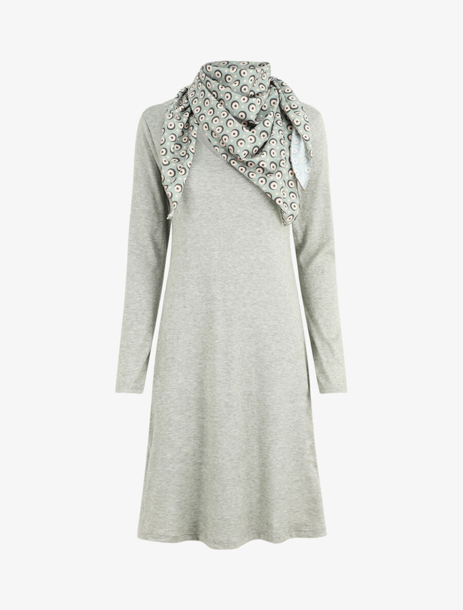 Robe pull mi-longue avec foulard - Vert olive - 1