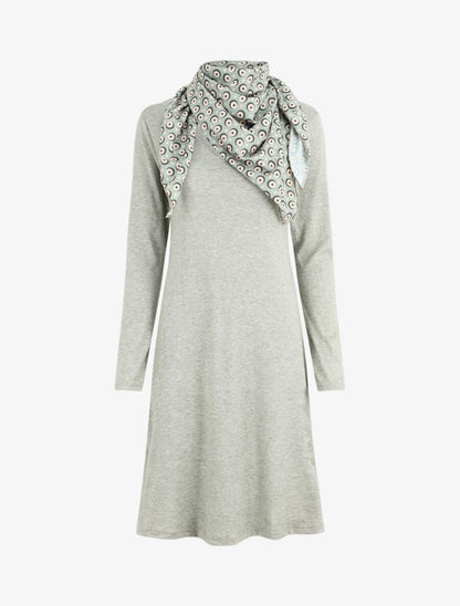Robe pull mi-longue avec foulard - Vert olive - 1