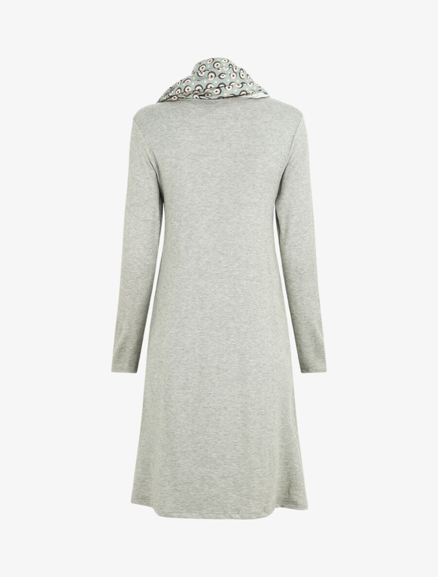 Robe pull mi-longue avec foulard - Vert olive - 2