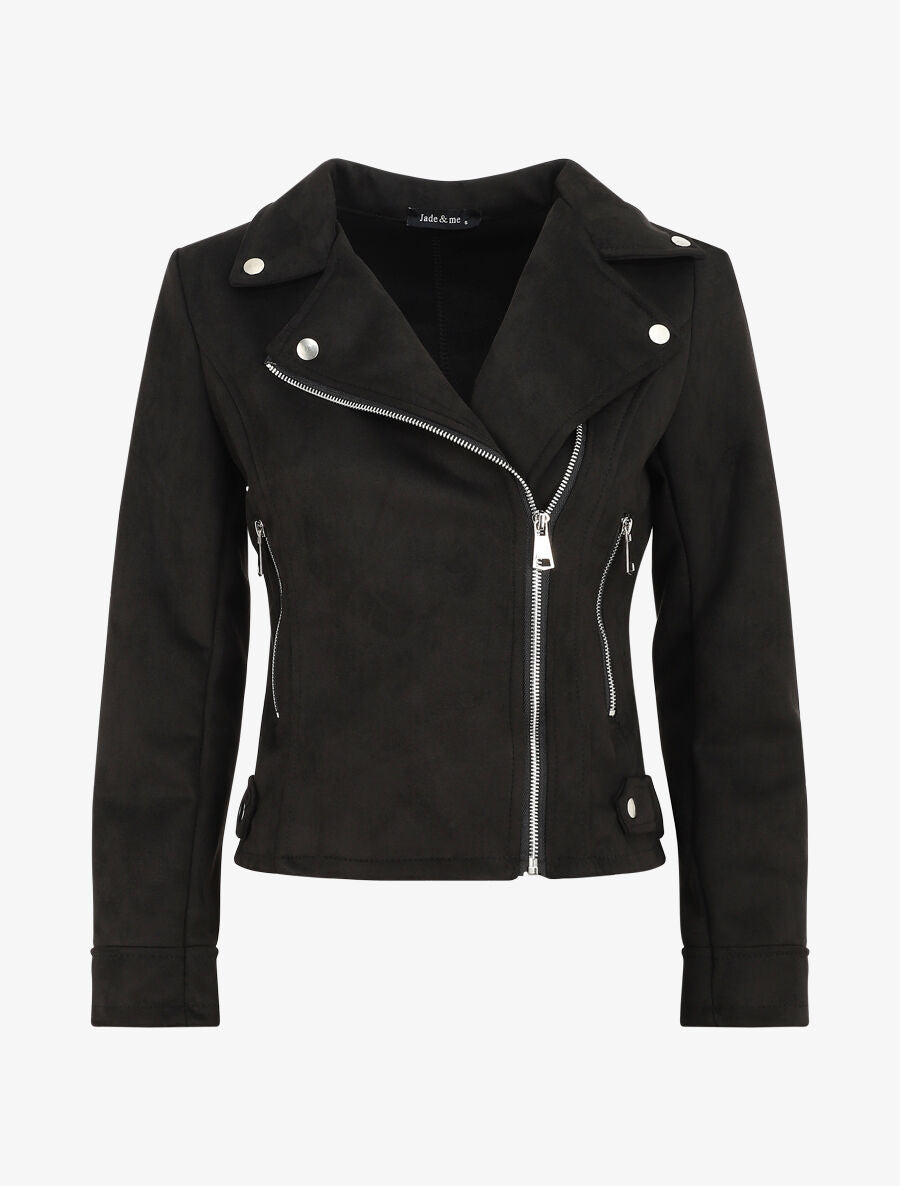 Veste style perfecto en suédine - Noir - 1