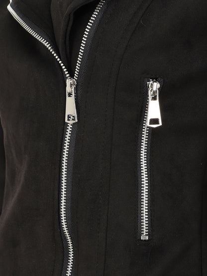 Veste style perfecto en suédine - Noir - 3