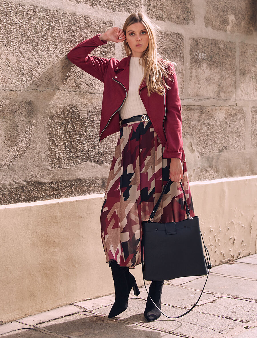 Veste style perfecto en suédine - Bordeaux - 4