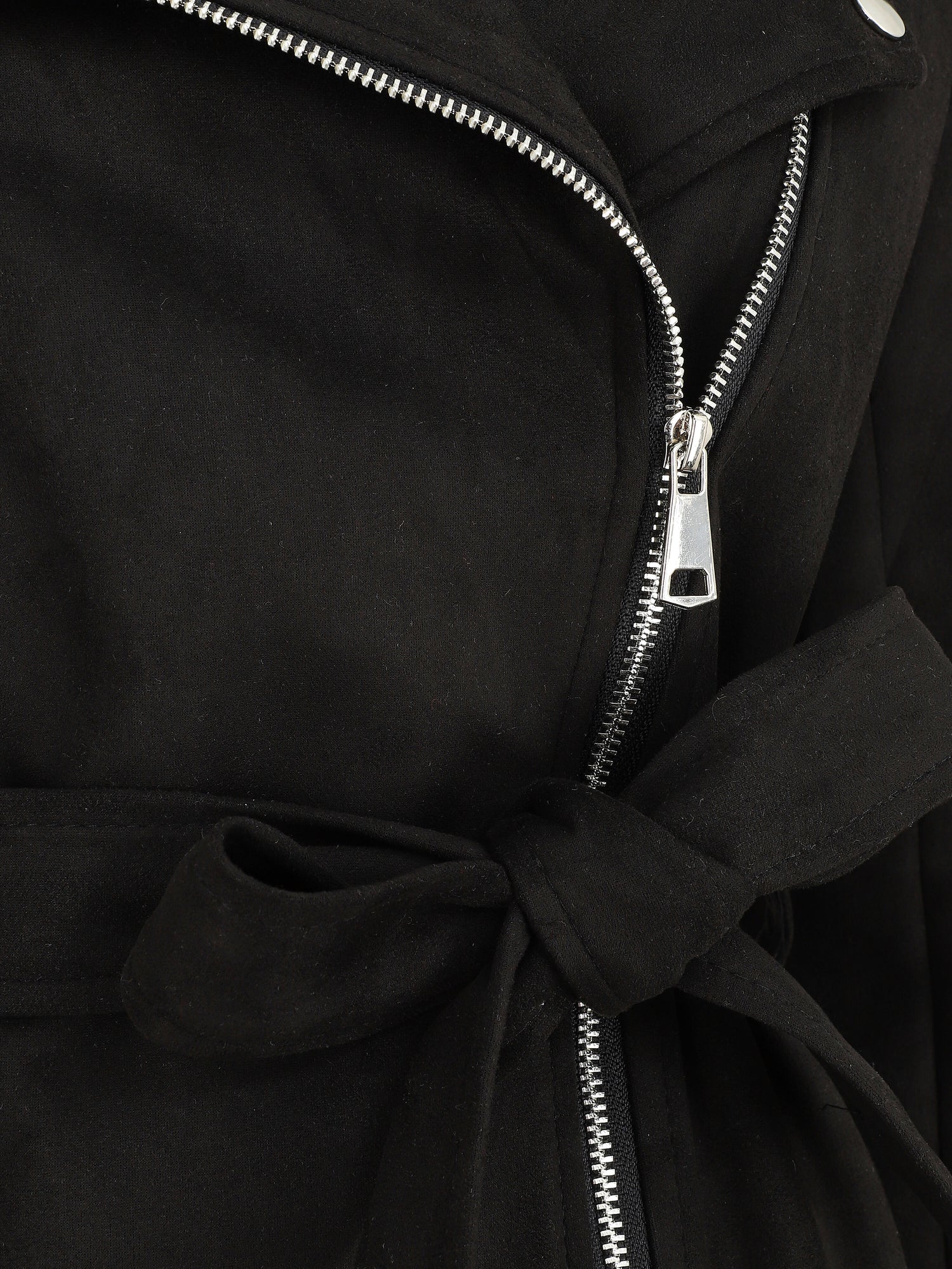 Trench mi-long zippé en suédine - Noir - 3