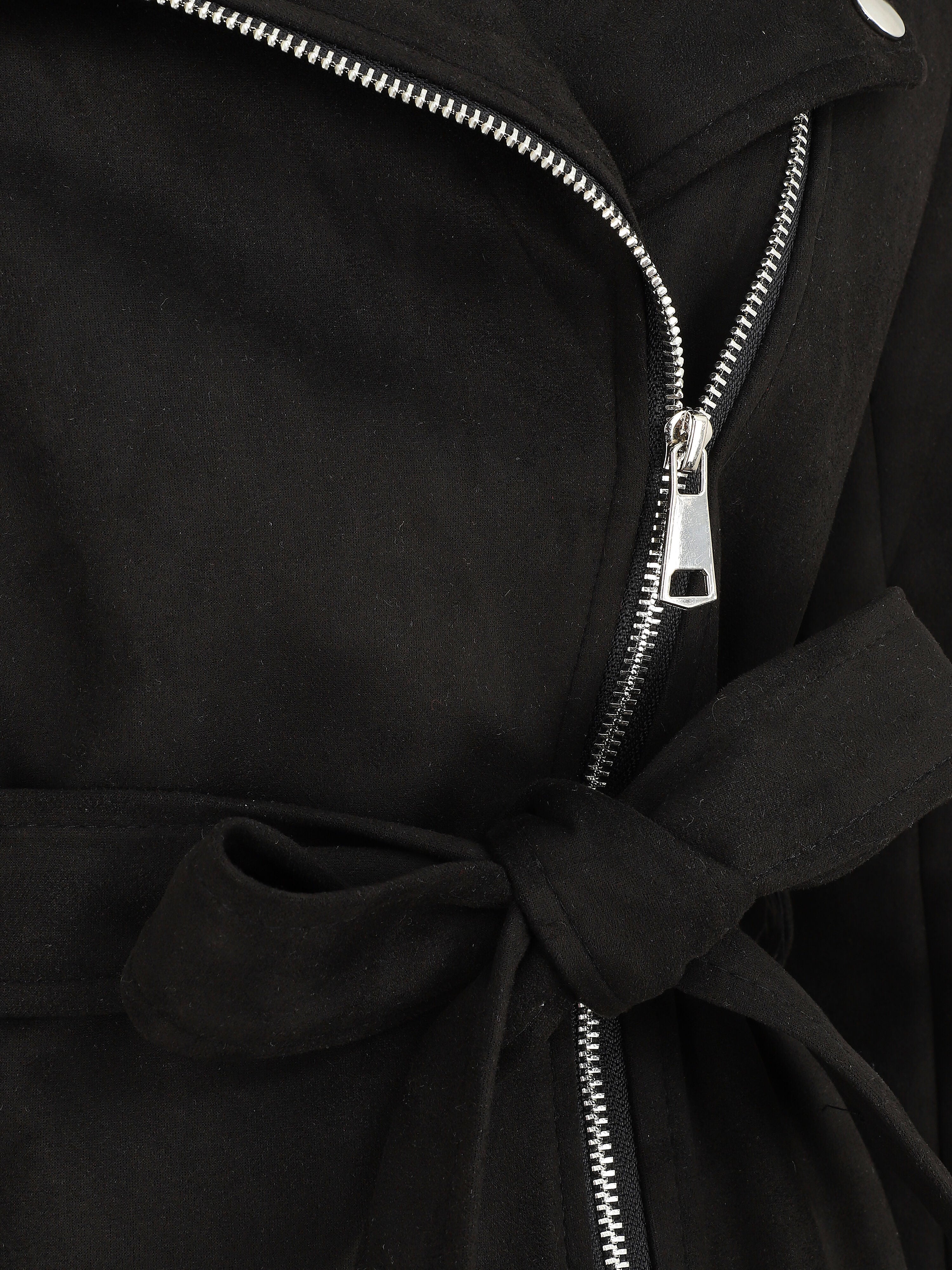 Trench mi-long zippé en suédine - Noir - 3