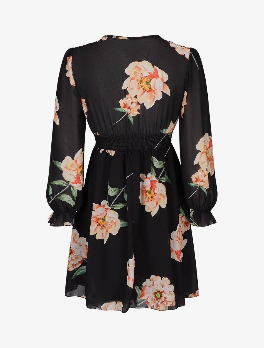 Robe courte patineuse imprimé grandes fleurs - Noir - 2